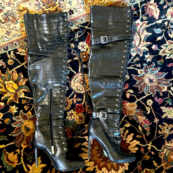 New Azalea Wang Tall Crocodile Boots - Picture 1 of 7
